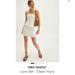 Free People Lora Set Strapless Smocked Top and Mini Skirt Set - Ivory